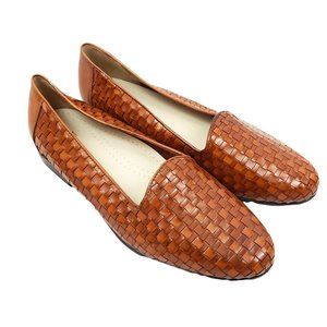 Trotters Vintage 80's/90's Cognac Leather Woven Slip-on Loafers Size 9.5